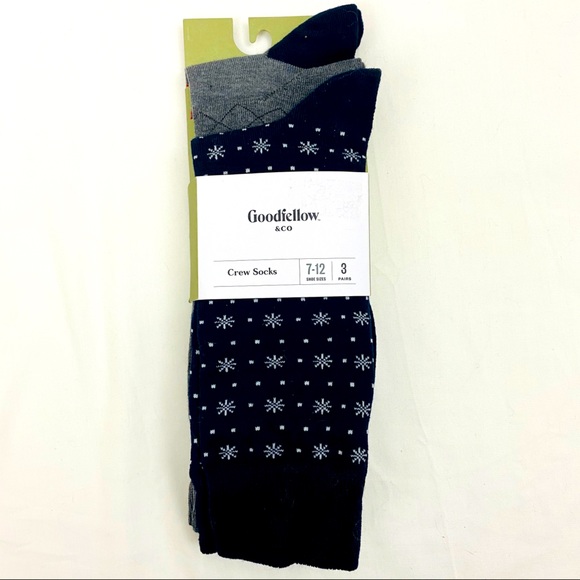 3 Pk Snowflake Crew Socks Casual Goodfellow - Picture 2 of 6